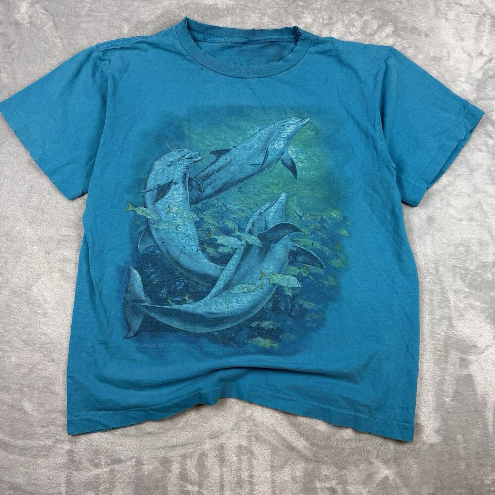 Vintage 1996 Dolphin Ocean Wildlife T-Shirt Single Stitch Blue USA Tee